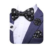 Hi-Tie Bow Ties for Men Silk Christmas Self-tied Bowtie and Flower Lapel Pin Pocket Square Cufflinks Set in Gift Box,Black White A