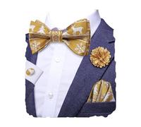 Hi-Tie Bow Ties for Men Silk Christmas Self-tied Bowtie and Flower Lapel Pin Pocket Square Cufflinks Set in Gift Box,Gold White