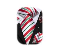 Hi-Tie Christmas Ties for Men Snowflake Xmas Christmas Tie Festival Necktie and Pocket Square Cufflinks Lapel Pin Set,Red White and Green