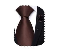 Hi-Tie Coffee Brown 70'' Extra Long Ties for Men Silk Solid Mens Dress Ties Flower Lapel Pin Set Necktie for Wedding Prom