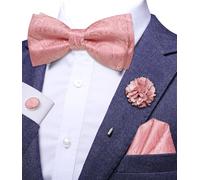 Hi-Tie Dusty Pink Bow Ties for Men Silk Pre-tied Paisley Mens Bowtie Adjustable Bowtie Flower Lapel Pin Hanky Cufflinks Set