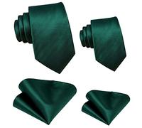 Hi-Tie Father And Son Tie Set Jacquard Woven Silk Necktie Pocket Square Set For Wedding Party Formal Dress Gifts, Dark Green, Medium