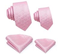 Hi-Tie Father And Son Tie Set Jacquard Woven Silk Necktie Pocket Square Set For Wedding Party Formal Dress Gifts, Pink, M
