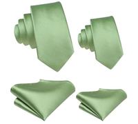 Hi-Tie Father And Son Tie Set Jacquard Woven Silk Necktie Pocket Square Set For Wedding Party Formal Dress Gifts, Sage Green, M