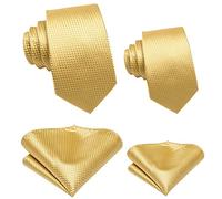 Hi-Tie Father And Son Tie Set Jacquard Woven Silk Necktie Pocket Square Set For Wedding Party Formal Dress Gifts, Gold, Medium