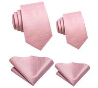 Hi-Tie Father And Son Tie Set Jacquard Woven Silk Necktie Pocket Square Set For Wedding Party Formal Dress Gifts, Blush Pink, Medium