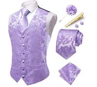 Hi-Tie Lilac Suit Waistcoats for Men Wedding Silk Paisley Floral Suit Vest Jacquard Tie Pocket Square Cufflinks Clip Set