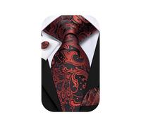 Hi-Tie Mens 70 inches Tie Set Extra Long Necktie With Cufflinks Handkerchief For Big and Tall Men Business Wedding, Black Red, M
