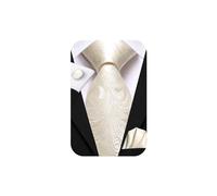 Hi-Tie Mens 70 inches Tie Set Extra Long Necktie With Cufflinks Handkerchief For Big and Tall Men Business Wedding, Ivory, Medium