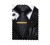 Hi-Tie Men's Black Ties Silk Paisley Mens Ties Necktie and Pocket Square Cufflinks Lapel Pin Clip Pin Set for Wedding