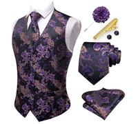 Hi-Tie Men's Paisley Suit Waistcoats Formal Jacquard Silk Vest and Necktie Lapel Pin Pocket Square Set for Wedding Tuxedo