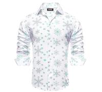 Hi-Tie Mens Slim Fit White Green Christmas Dress Shirts 4 Way Stretch Long Sleeve Casual Button Down Dress Shirts for XMS