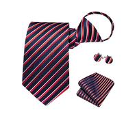 Hi-Tie Mens Stripe Pre-Tied Ties Black Red Pocket Square Silk Necktie Cufflinks Formal Tie Sets Wedding Party