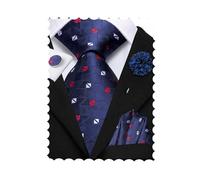Hi-Tie Novelty Blue Ties for Men Silk Geometric Mens Tie Necktie Pocket Square Cufflinks Flower Lapel Pin Set for Business