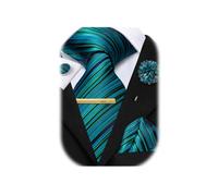 Hi-Tie Peacock Blue Ties for Men Silk Mens Ties Necktie and Pocket Square Cufflinks Lapel Pin Clip Pin Set for Wedding