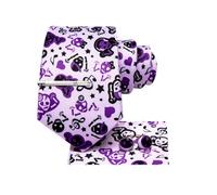 Hi-Tie Purple Black Ties for Men Silk Mens Halloween Ties Skeleton Necktie and Pocket Square Cufflinks Set for Party