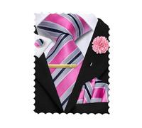 Hi-Tie Rose Pink Navy Ties for Men Silk Mens Stripe Necktie and Pocket Square Cufflinks Lapel Pin Clip Pin Set for Wedding