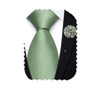 Hi-Tie Sage Green Extra Long Ties for Men 70'' Silk Solid Mens Dress Ties and Flower Lapel Pin Set Necktie for Wedding Prom