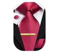Hi-Tie Ties for Men Neck Tie Pocket Square Set Wedding Formal Cufflinks Tie Clip 4PC Formal Suit Tie Set,Burgundy