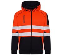 Hi Vis 3 Zips Hoodie High Visibility Reflective Tape Band Work Fleece Safety Hooded Top Phone & ID Pockets Pullover Hood Jacket Warm Security Plus Sizes Small - 3XL (3X-Large, Orange Zipper)