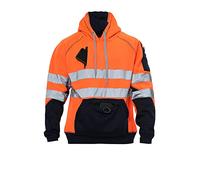 Hi Vis 3 Zips Hoodie High Visibility Reflective Tape Band Work Fleece Safety Hooded Top Phone & ID Pockets Pullover Hood SweatShirts Jacket Warm Security Plus Sizes Small - 5XL (2XL, Orange Pullover)