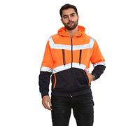 Hi Vis 4 & 5 Zips Hoodie High Visibility Reflective Tape Band Work Fleece Safety Hooded Top Phone & ID Pockets Pullover SweatShirts Jacket Warm Security Small - 3XL (3XL, 5 Zips Orange Zipper)
