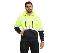 Hi Vis 4 & 5 Zips Hoodie High Visibility Reflective Tape Band Work Fleece Safety Hooded Top Phone & ID Pockets Pullover SweatShirts Jacket Warm Security Plus Sizes Small - 3XL (2XL, 5 Zip Yellow Zipp)