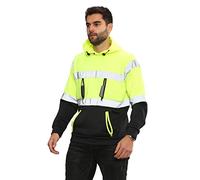 Hi Vis 4 & 5 Zips Hoodie High Visibility Reflective Tape Band Work Fleece Safety Hooded Top Phone & ID Pockets Pullover SweatShirts Jacket Warm Security Plus Sizes Small - 5XL (L, 4 Zip Yellow Pullov)