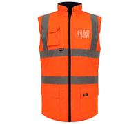 Hi Vis Body Warmer, Fleece Lined Reversible Gillet Jacket High Visibility Waterproof Workwear Safety Security Sleeveless Vest Warm Waistcoat Bodywarmers Plus Size (Orange-5XL)