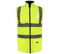 Hi Vis Body Warmer, Fleece Lined Reversible Gillet Jacket High Visibility Waterproof Workwear Safety Security Sleeveless Vest Warm Waistcoat Bodywarmers Plus Size (Yellow-XXL)