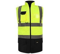 Hi Vis Body Warmer, Fleece Lined Reversible Gillet Jacket High Visibility Waterproof Workwear Safety Security Sleeveless Vest Warm Waistcoat Bodywarmers Plus Size (Yellow/Navy-4XL)