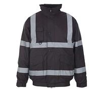 Hi Vis Bomber Jacket Men Waterproof Padded Safety Workwear Coat Winter Reflective Security Visibility PPE Work Zip Up Contractor Warm Windproof Hi Viz Work Jacket Black 4XL