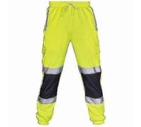 Hi Vis Elastic Waist Work Pants for Adults - Unisex Safety Sweatpants with Reflective Details Green 4XL