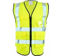 Hi Vis Executive Vest Zipper Front High Visibility Waterproof Reflective Safety Work Waistcoat Jacket Hi Viz Security Workwear with Phone Pocket & ID Holder (Yellow, XXL)