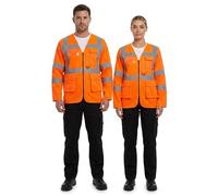 Hi Vis Executive Waistcoat Men Women | EN ISO 20471 Class 2 | Long Sleeve High Visibility Safety Vest | Reflective Tape, Multi Pocket, ID Pouch & Radio Loop, (Orange, M)