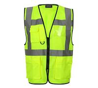 Hi VIS High Visibility Vest Top Mens Boys Executive Work Reflective Waistcoat Hi Vis Security Work Sleeveless Pocketed Jacket Winter Wear Outdoor Warm Waist Coat (Yellow with Yellow Zip Medium)