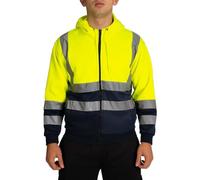 Hi Vis Hoodie Fleece Jacket for Men Full Zip High Visibility Workwear Sweatshirt with Reflective Tape Safety Hooded Jumper S-5XL (M-Yellow)