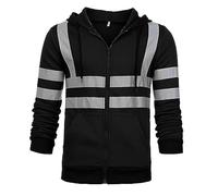 Hi Vis Hoodie Full Zip UK Sale Clearance Hoody Sweatshirt Micro Fleece Jacket Warm Winter Outdoor High Visibility Workwear Jumper Reflective Tape Band Work Safety Sweat Security Jacket Work Wear Top