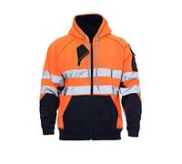 Hi Vis Hoodie High Visibility 3 Zip Work Hoodies For Men Hi Viz Hoodies for Men -Orange-Navy-5XL