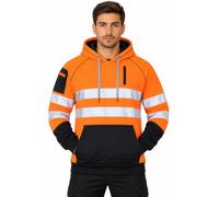 Hi Vis Hoodie Reflective Safety 3 Zipped Pockets Sweatshirt | Mens Hoodie, Sizes S-XXL, Fleece Pullover, Zipper, Construction & Security, High Visibility Hoodie