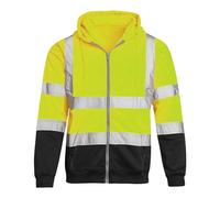 Hi Vis Jacket for Men Fleece High Visibility Jacket Reflective Strips Zipped Work Jackets with Hood Long Sleeve Safety Hooded Sweatshirts Regular Fit Drawstring Workwear