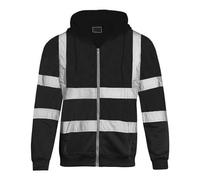 Hi Vis Jacket for Men Fleece High Visibility Jacket Reflective Strips Zipped Work Jackets with Hood Long Sleeve Safety Hooded Sweatshirts Regular Fit Drawstring Workwear