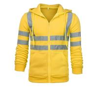 Hi Vis Jacket for Men Zipper High Visibility Hoodie with Pockets Reflective Tape Safety Workwear Long Sleeve Classic Fit Work Jacket Full Zip Drawstring Hooded Sweatshirts