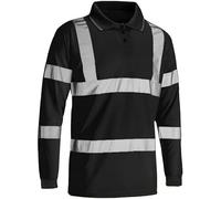 Hi-Vis Long Sleeve Polo Shirt, Rail Orange T-Shirt, Work Utility & Safety Clothing, High Viz, Work Tops, Clothing PPE Workwear, Birds Eye Polyester (UK, Alpha, M, Regular, Regular, Black)