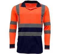 Hi-Vis Long Sleeve Polo Shirt, Rail Orange T-Shirt, Work Utility & Safety Clothing, High Viz, Work Tops, Clothing PPE Workwear, Birds Eye Polyester (UK, Alpha, 5XL, Regular, Regular, Orange & Navy)