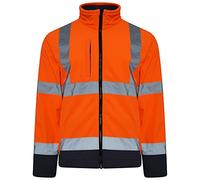 Hi Vis Mens Softshell Jackets High Viz Visibility Reflective Water Resistant Safety Site Coat Workwear Builder Soft Shell Work Wear Rain Repellent Windproof Warm Tops (Small, Orange/Navy)