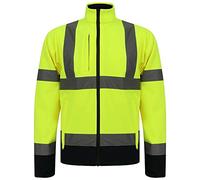 Hi Vis Mens Softshell Jackets High Viz Visibility Reflective Water Resistant Safety Site Coat Workwear Builder Soft Shell Work Wear Rain Repellent Windproof Warm Tops (Small, Yellow/Navy)