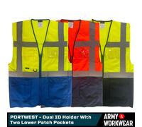 Portwest C476 Warsaw Executive Hi Vis Vest with Pockets and Zip Mens Reflective Safety Gilet Hivisible Workwear Polyester Construction Roadwork Warehouse Site Highways, Yellow/Navy, XL