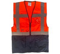 Hi Vis Multi Pockets Executive Vest With ID Zip & Pockets, Two Tone Workwear Top