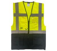 Hi Vis Multi Pockets Executive Vest With ID Zip & Pockets, Two Tone Workwear Top